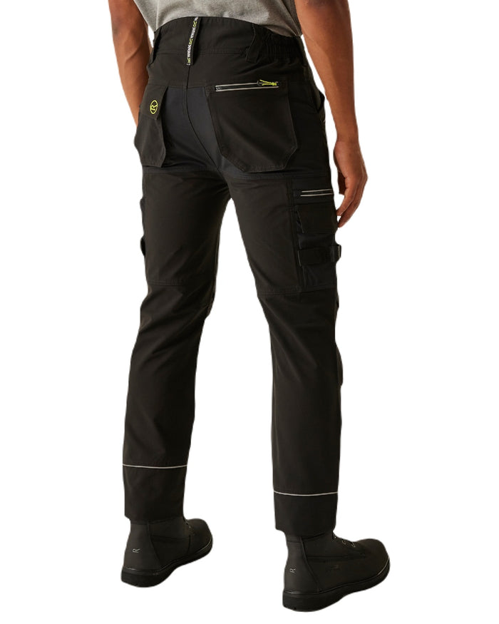 Black coloured Regatta Mens Infiltrate Softshell Stretch Trousers on white background #colour_black