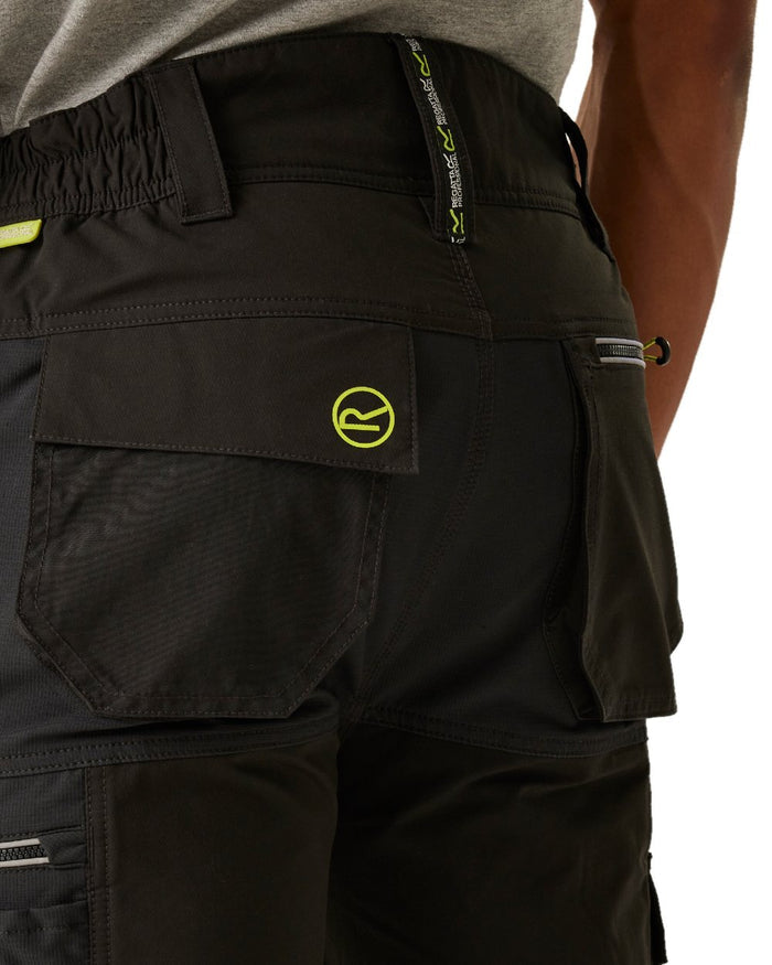 Black coloured Regatta Mens Infiltrate Softshell Stretch Trousers on white background #colour_black