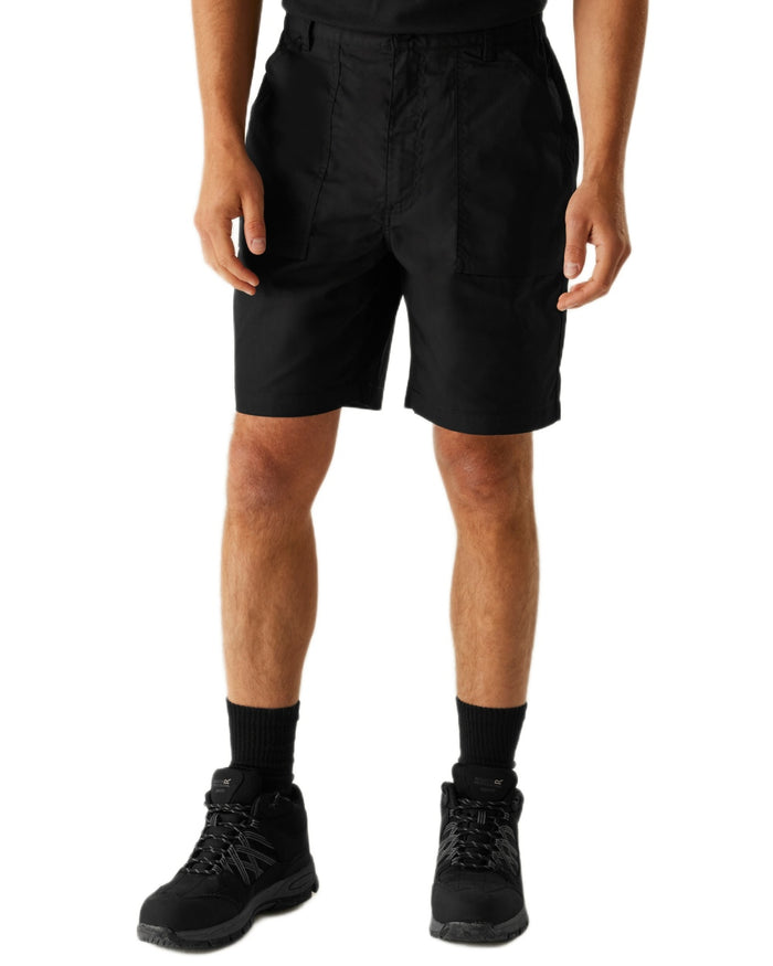Black coloured Regatta Professional Mens Multi Pocket Action Shorts on white background #colour_black