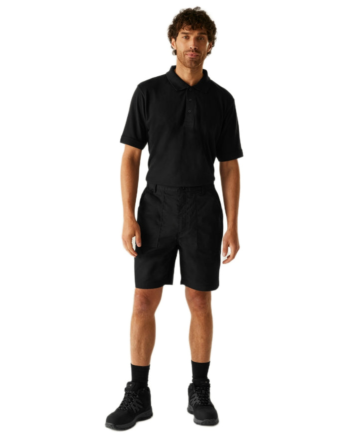 Black coloured Regatta Professional Mens Multi Pocket Action Shorts on white background #colour_black