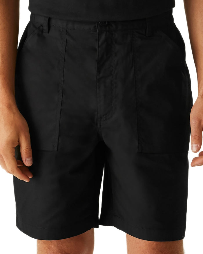 Black coloured Regatta Professional Mens Multi Pocket Action Shorts on white background #colour_black