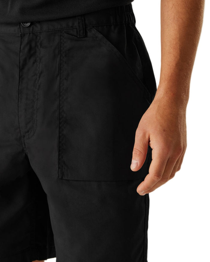 Black coloured Regatta Professional Mens Multi Pocket Action Shorts on white background #colour_black