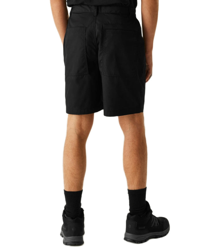Black coloured Regatta Professional Mens Multi Pocket Action Shorts on white background #colour_black