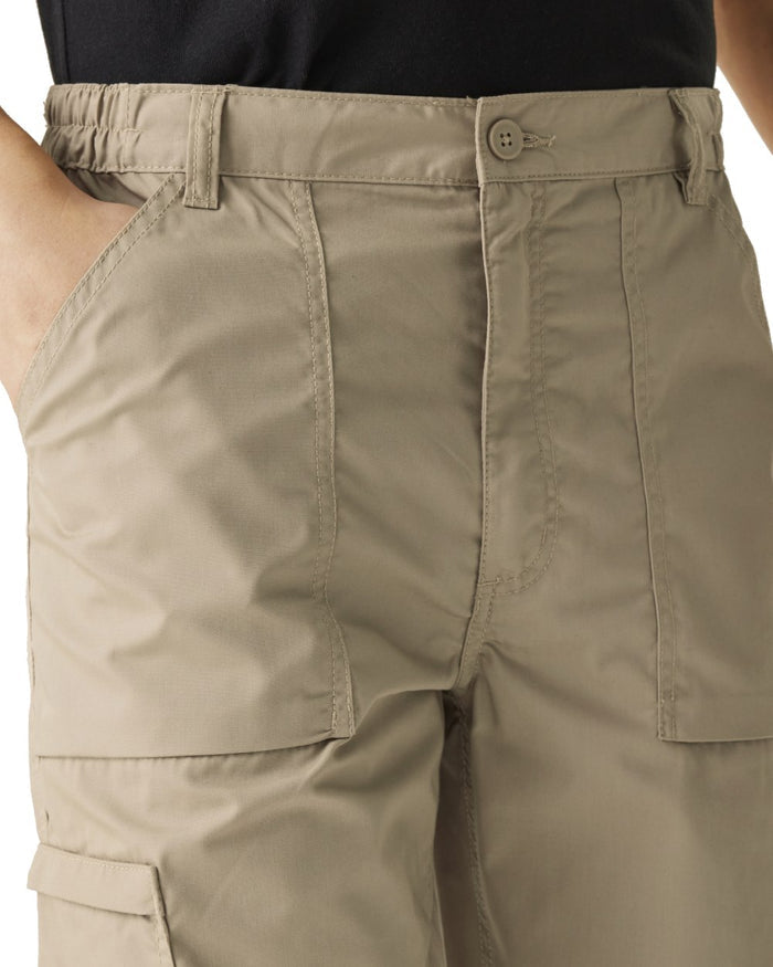 Lichen coloured Regatta Mens Multi Pocket Action Trousers Short Leg on white background #colour_lichen