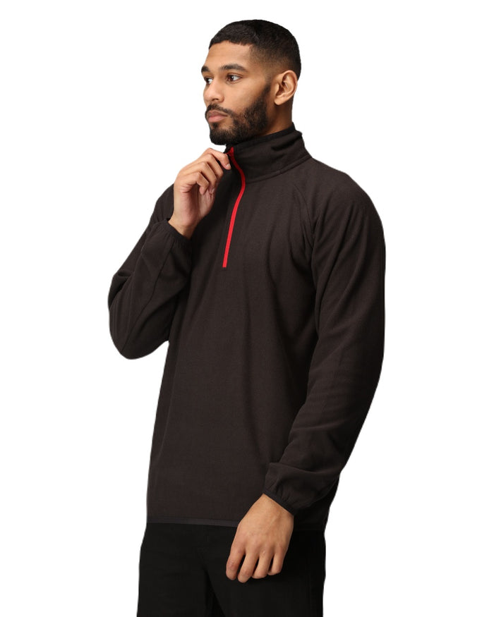 Black Classic Red coloured Regatta Mens Navigate Half-Zip Fleece on white background #colour_black-classic-red