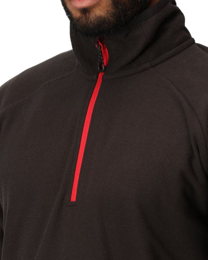 Black Classic Red coloured Regatta Mens Navigate Half-Zip Fleece on white background #colour_black-classic-red