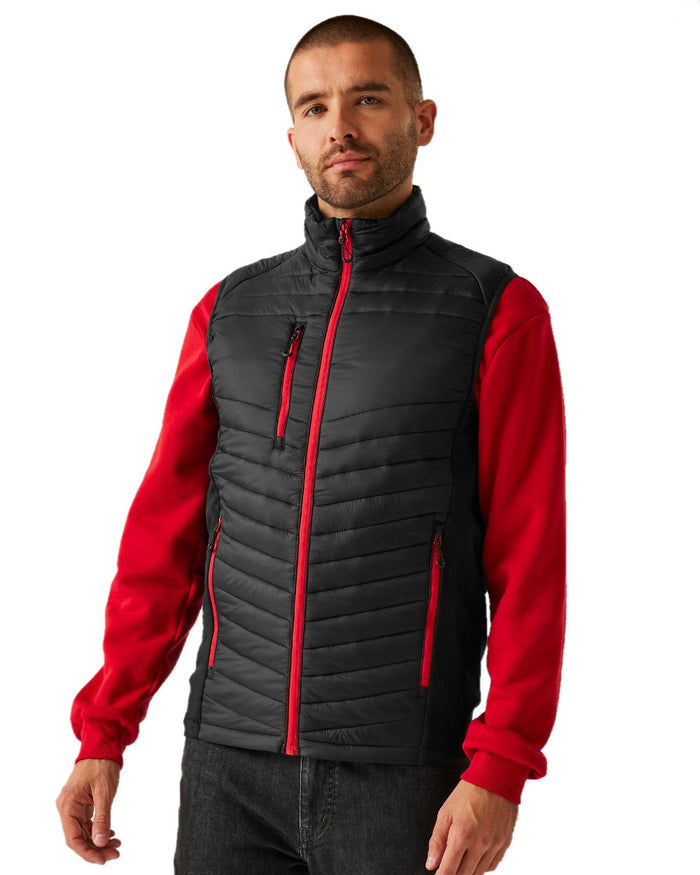 Black Classic Red coloured Regatta Mens Navigate Hybrid Bodywarmer on white background #colour_black-classic-red