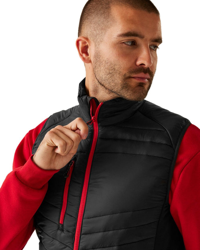 Black Classic Red coloured Regatta Mens Navigate Hybrid Bodywarmer on white background #colour_black-classic-red