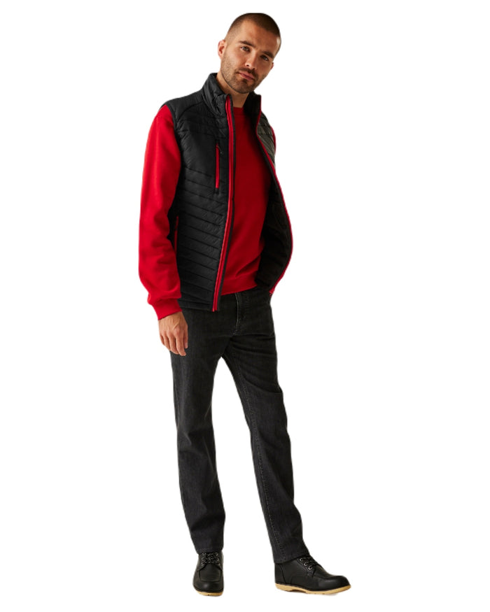 Black Classic Red coloured Regatta Mens Navigate Hybrid Bodywarmer on white background #colour_black-classic-red