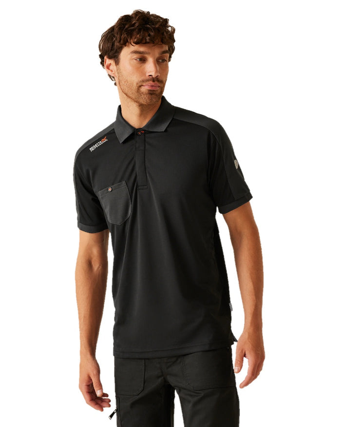 Black coloured Regatta Mens Offensive Moisture Wicking Polo Shirt on white background #colour_black