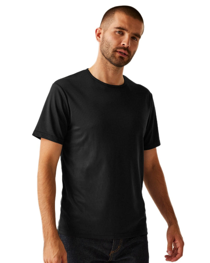 Black coloured Regatta Professional Mens Pro Wicking T-Shirt on white background #colour_black
