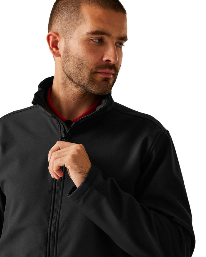 Black coloured Regatta Mens Reid Softshell Jacket on white background #colour_black