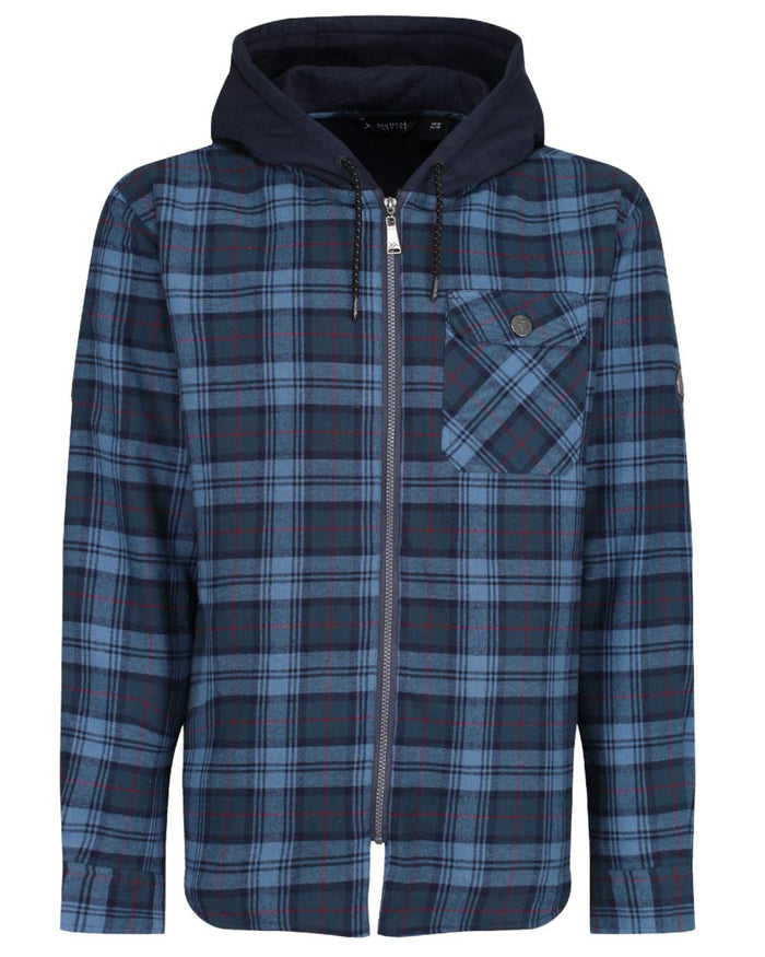 Navy Check coloured Regatta Professional Mens Seige Hooded Shirt Jacket on white background #colour_navy-check