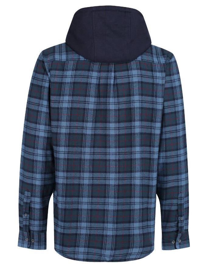 Navy Check coloured Regatta Professional Mens Seige Hooded Shirt Jacket on white background #colour_navy-check