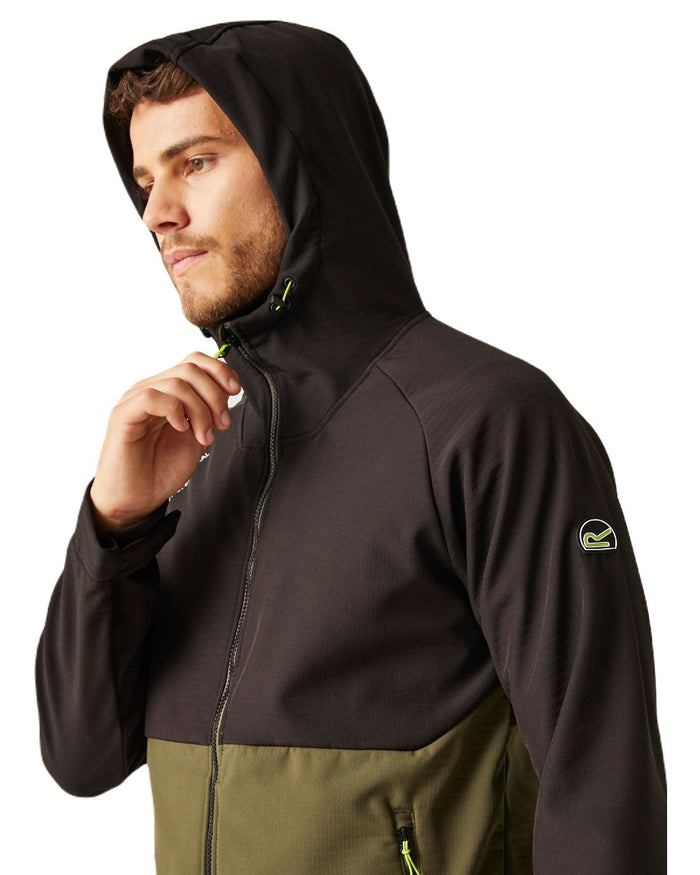 Dark Khaki Black coloured Regatta Mens Surrender Softshell Jacket on white background #colour_dark-khaki-black