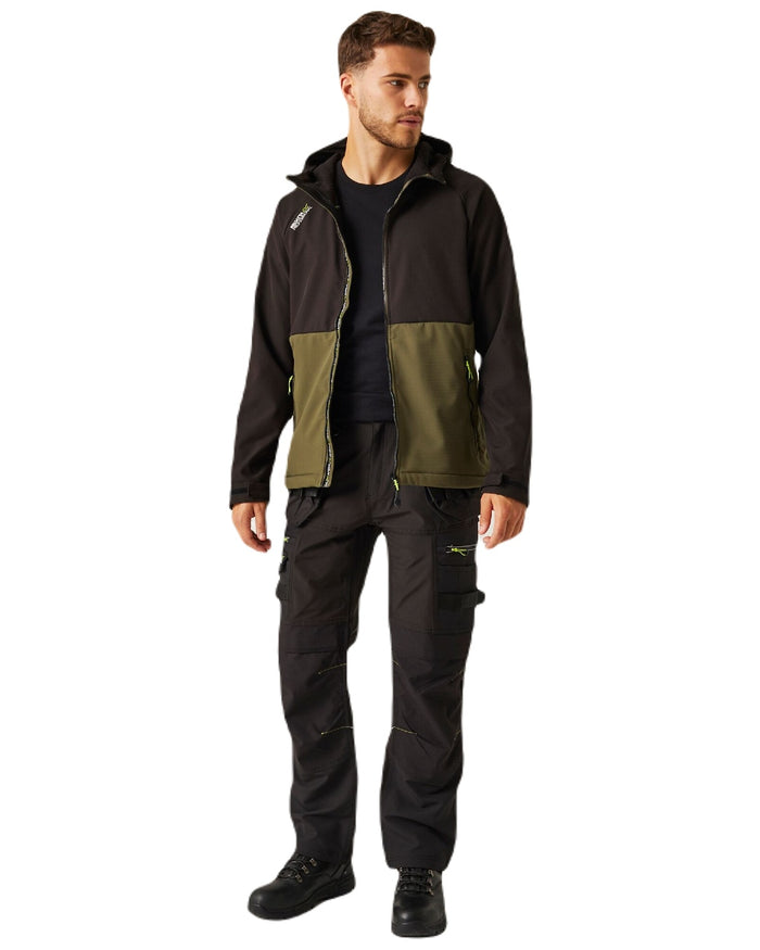 Dark Khaki Black coloured Regatta Mens Surrender Softshell Jacket on white background #colour_dark-khaki-black