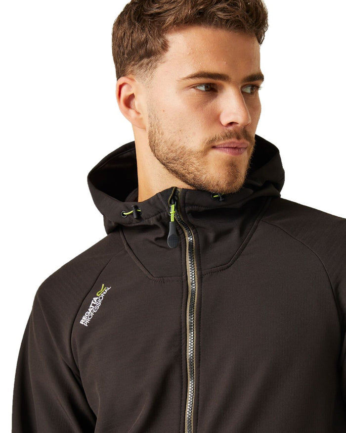 Dark Khaki Black coloured Regatta Mens Surrender Softshell Jacket on white background #colour_dark-khaki-black