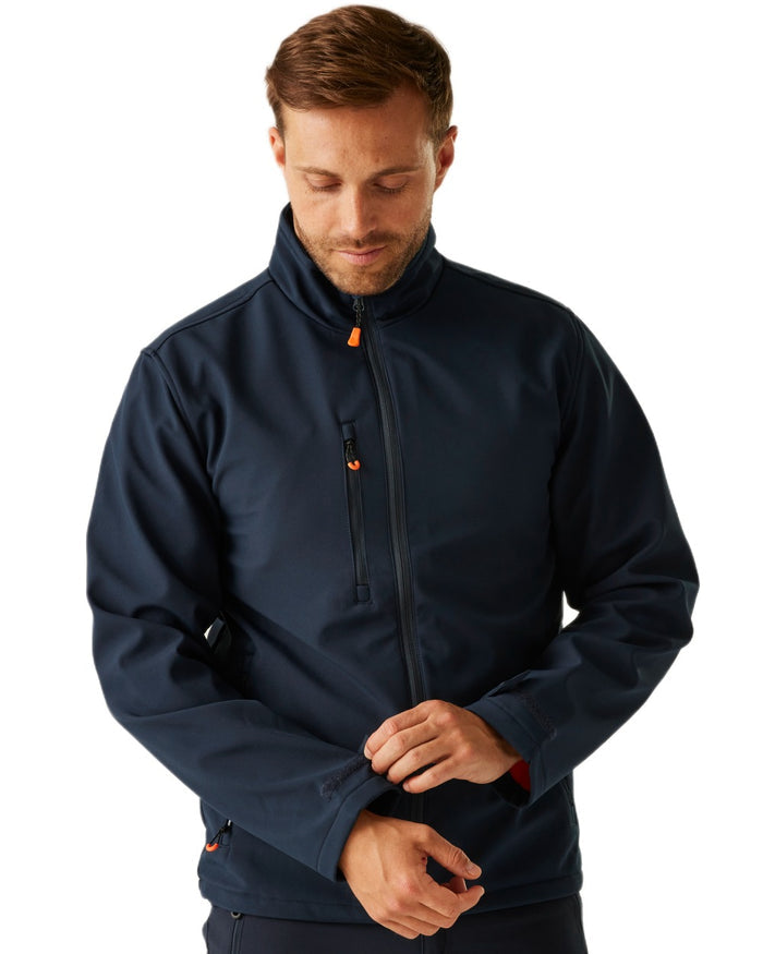 Navy coloured Regatta Professional Mens Thermogen Heated Softshell Jacket on white background #colour_navy