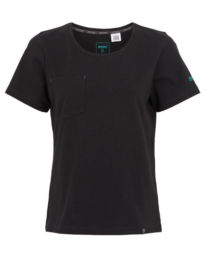Black coloured Regatta Womens ADA Cotton Stretch T-Shirt on white background #colour_black