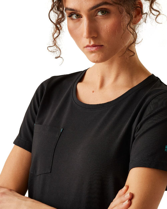 Black coloured Regatta Womens ADA Cotton Stretch T-Shirt on white background #colour_black