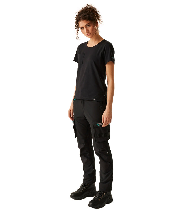 Black coloured Regatta Womens ADA Cotton Stretch T-Shirt on white background #colour_black