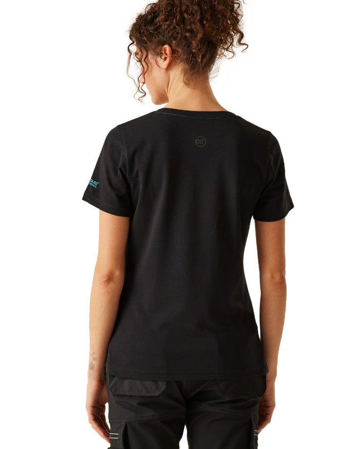 Black coloured Regatta Womens ADA Cotton Stretch T-Shirt on white background #colour_black