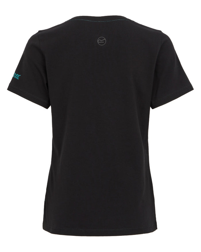 Black coloured Regatta Womens ADA Cotton Stretch T-Shirt on white background #colour_black
