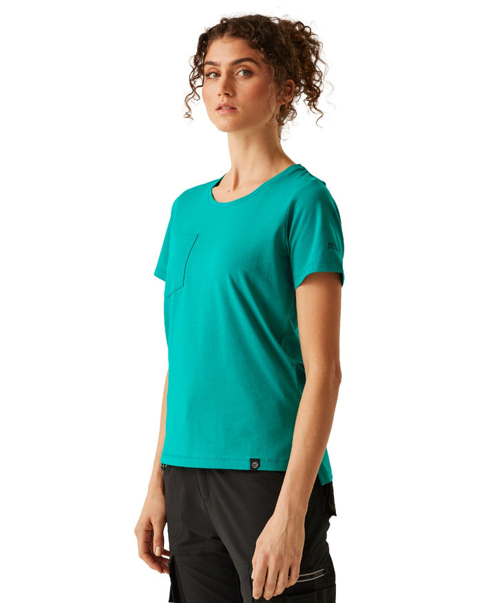 Wilderness Green coloured Regatta Womens ADA Cotton Stretch T-Shirt on white background #colour_wilderness-green