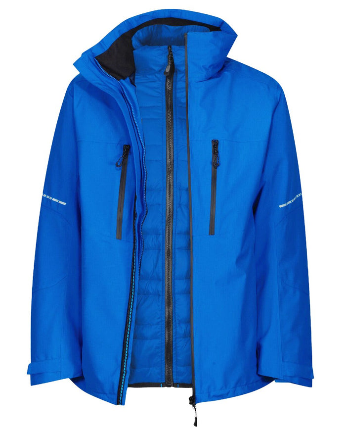 Oxford Blue Black coloured Regatta Professional Mens X-Pro Evader III 3 in 1 Waterproof Insulated Jacket on white background #colour_oxford-blue-black
