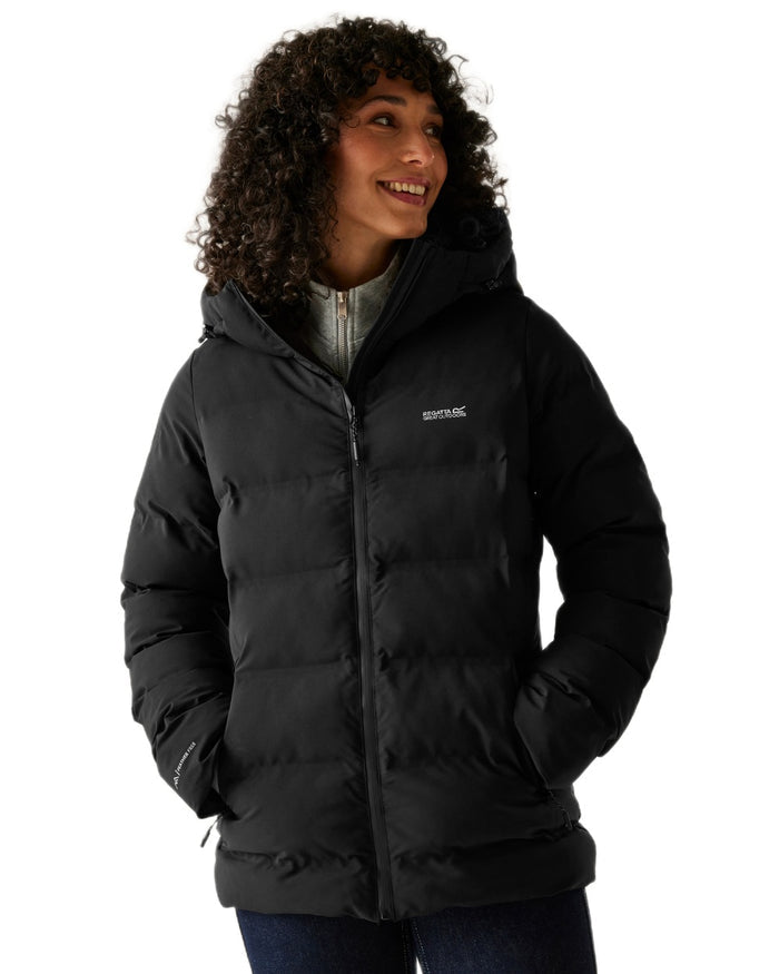 Black Coloured Regatta Womens Altoro Thermal Padded Jacket on white background #colour_black