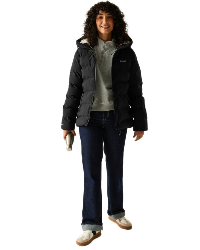 Black Coloured Regatta Womens Altoro Thermal Padded Jacket on white background #colour_black