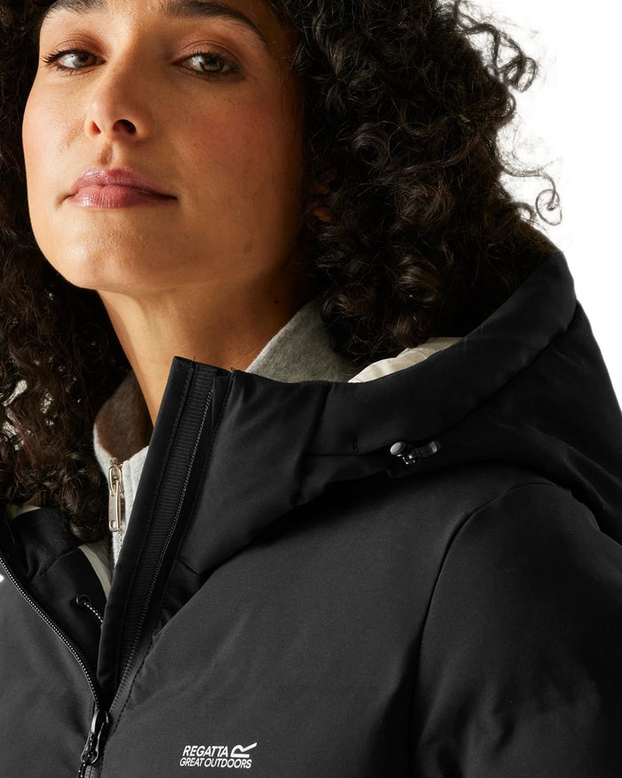 Black Coloured Regatta Womens Altoro Thermal Padded Jacket on white background #colour_black