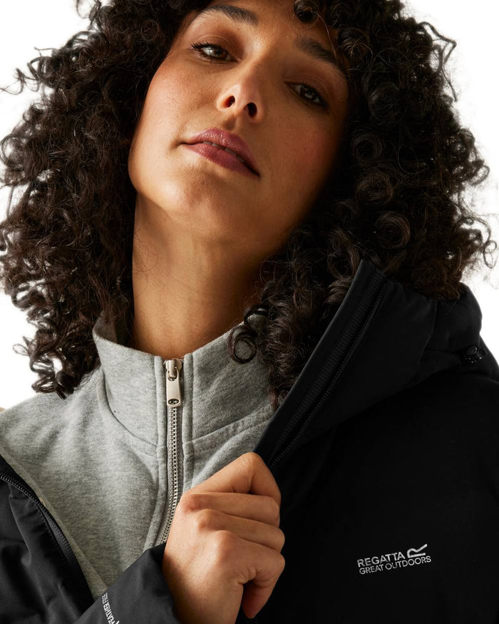 Black Coloured Regatta Womens Altoro Thermal Padded Jacket on white background #colour_black
