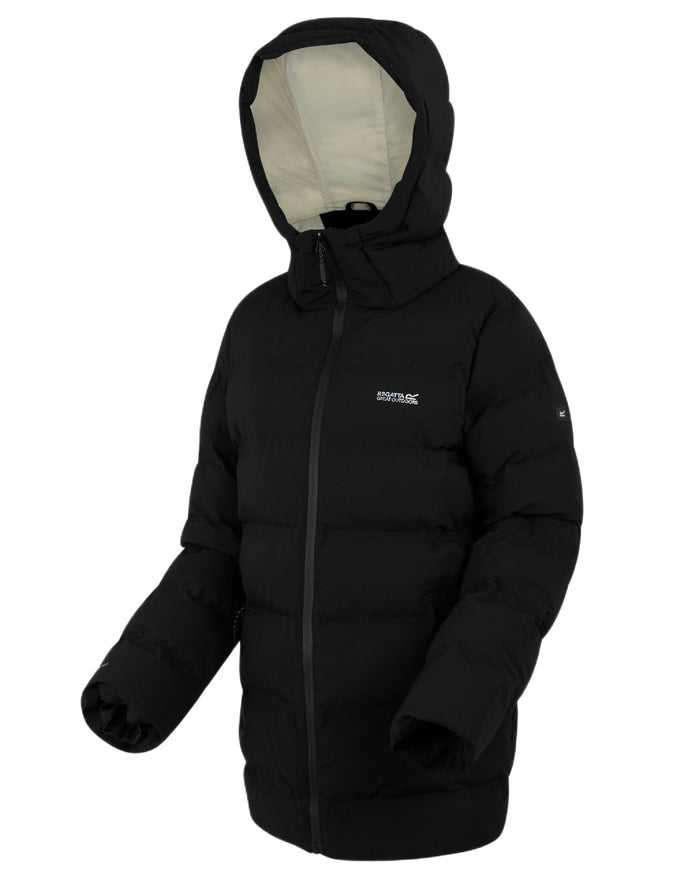 Black Coloured Regatta Womens Altoro Thermal Padded Jacket on white background #colour_black