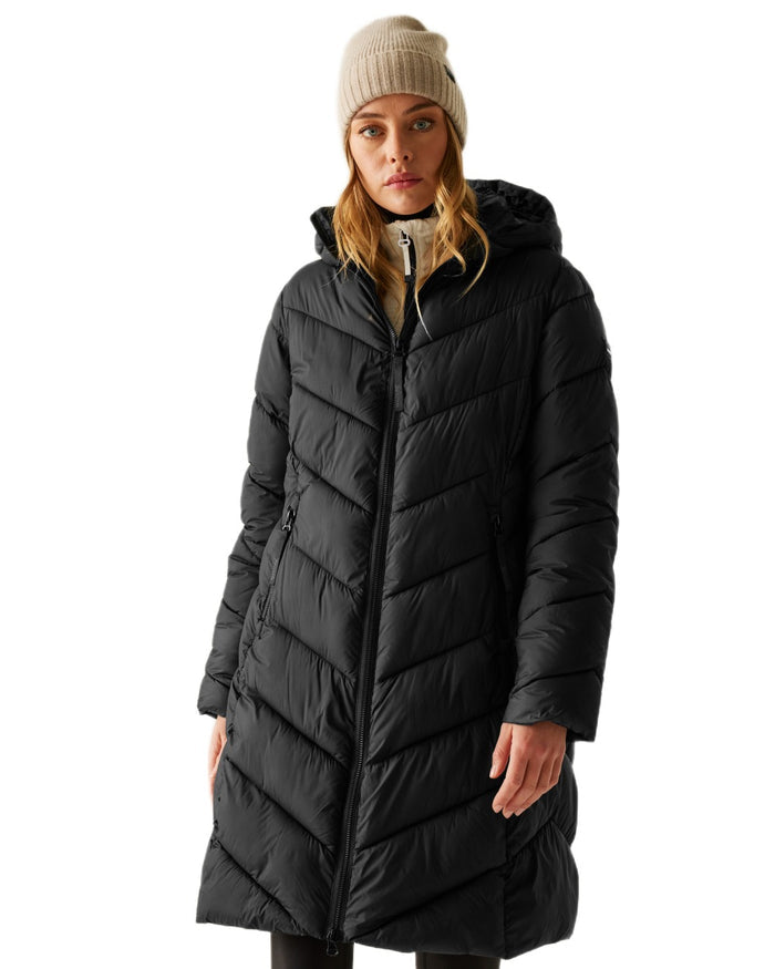 Black Coloured Regatta Womens Anita Quilted Jacket on white background #colour_black