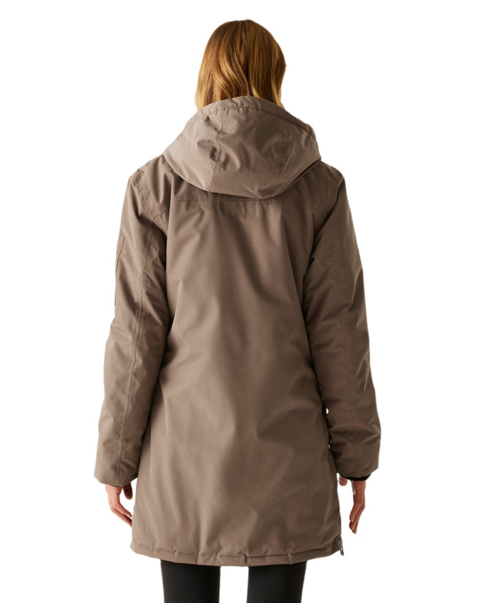 Mocha Perfectly Pale Coloured Regatta Womens Gwynn Waterproof Insulated Jacket on white background #colour_mocha-perfectly-pale