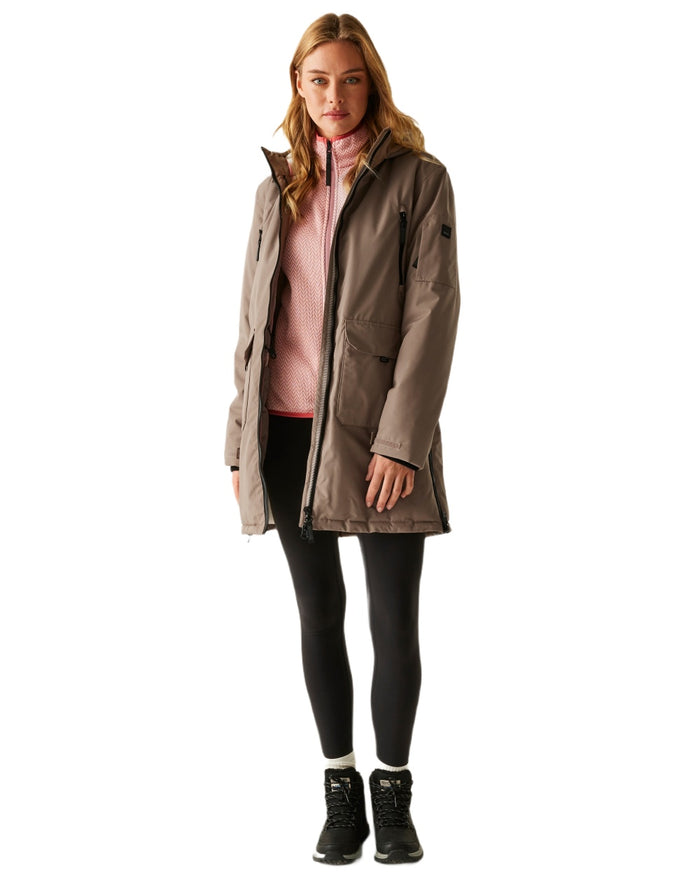 Mocha Perfectly Pale Coloured Regatta Womens Gwynn Waterproof Insulated Jacket on white background #colour_mocha-perfectly-pale