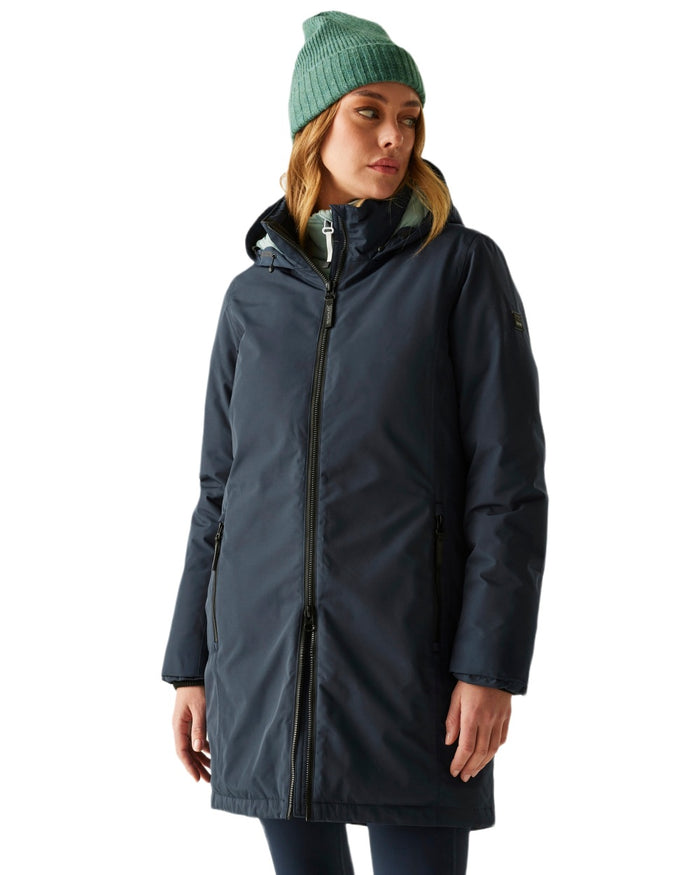 Navy Green Haze Coloured Regatta Womens Marron Waterproof Insulated Jacket on white background #colour_navy-green-haze