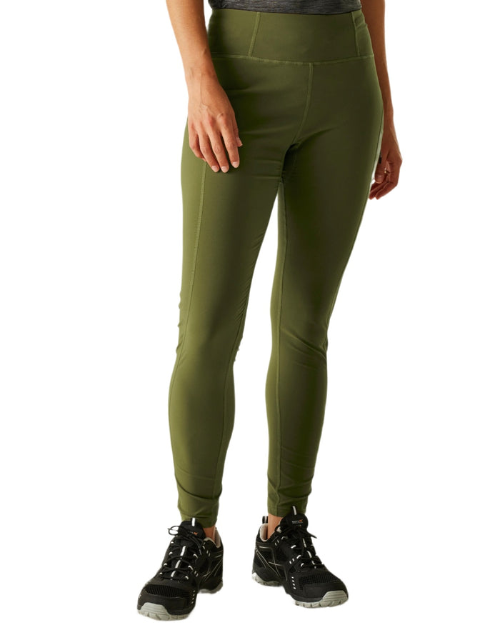 Camo Green Coloured Regatta Womens Monira Hiking Leggings on white background #colour_camo-green