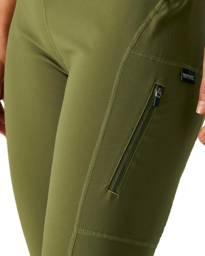 Camo Green Coloured Regatta Womens Monira Hiking Leggings on white background #colour_camo-green