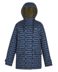 Large Wiggle Blue Coloured Regatta Womens Orla Kiely Mid Length Waterproof Jacket on white background #colour_large-wiggle-blue