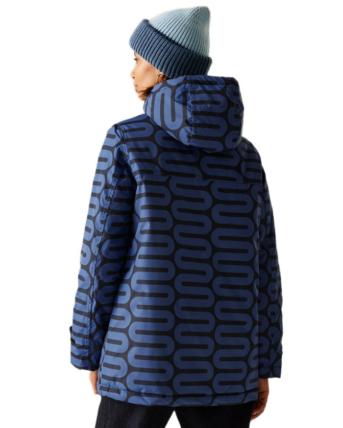 Large Wiggle Blue Coloured Regatta Womens Orla Kiely Mid Length Waterproof Jacket on white background #colour_large-wiggle-blue