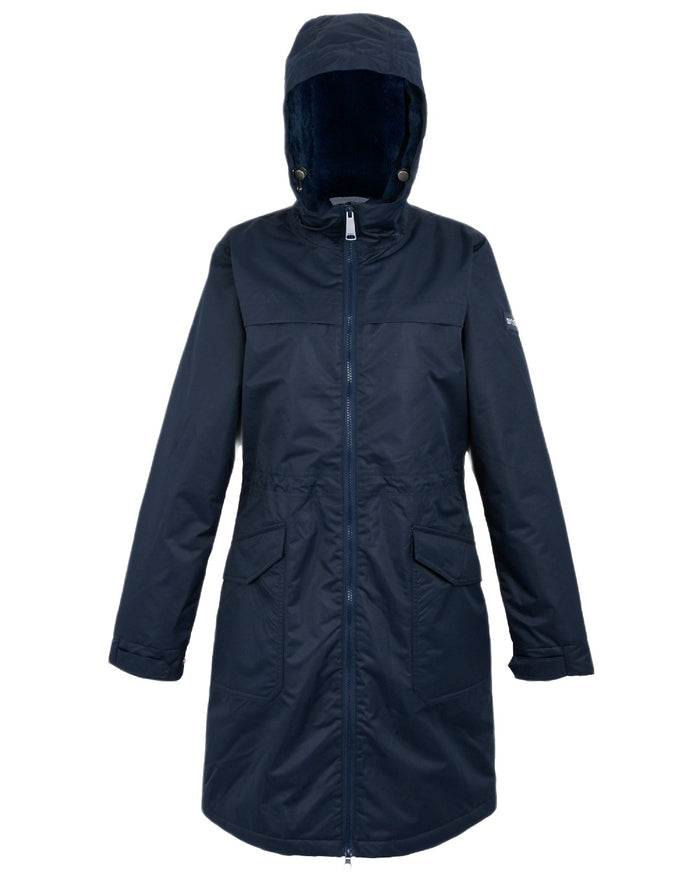 Navy Coloured Regatta Womens Romine II Waterproof Parka Jacket on white background #colour_navy