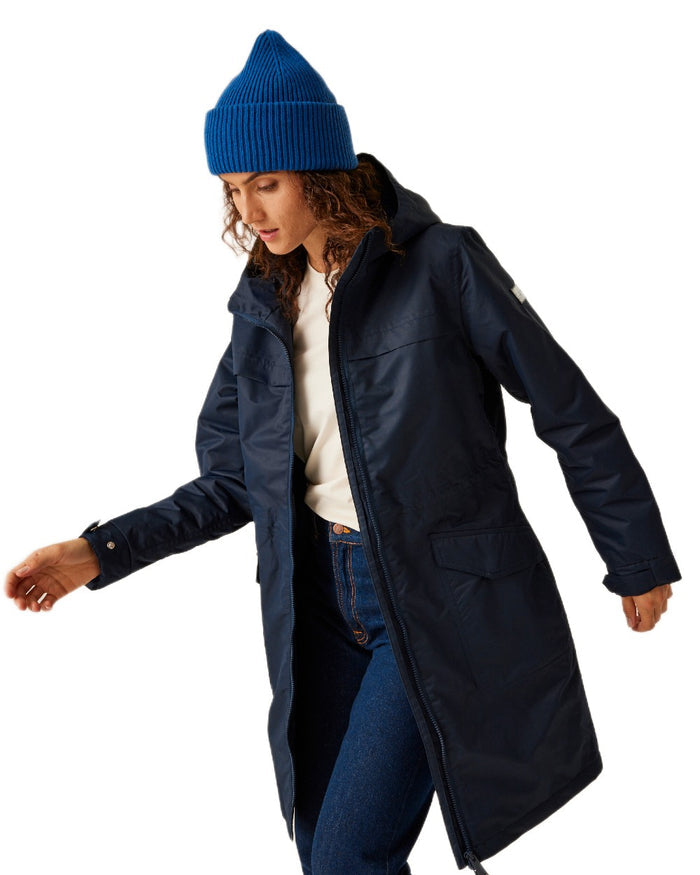 Navy Coloured Regatta Womens Romine II Waterproof Parka Jacket on white background #colour_navy