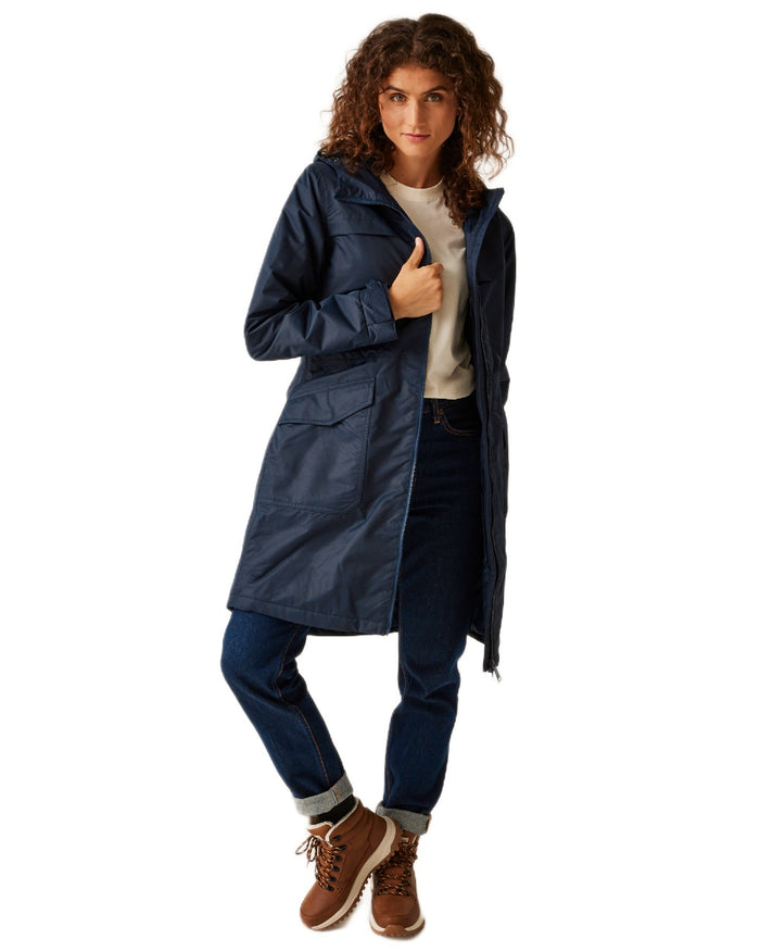 Navy Coloured Regatta Womens Romine II Waterproof Parka Jacket on white background #colour_navy