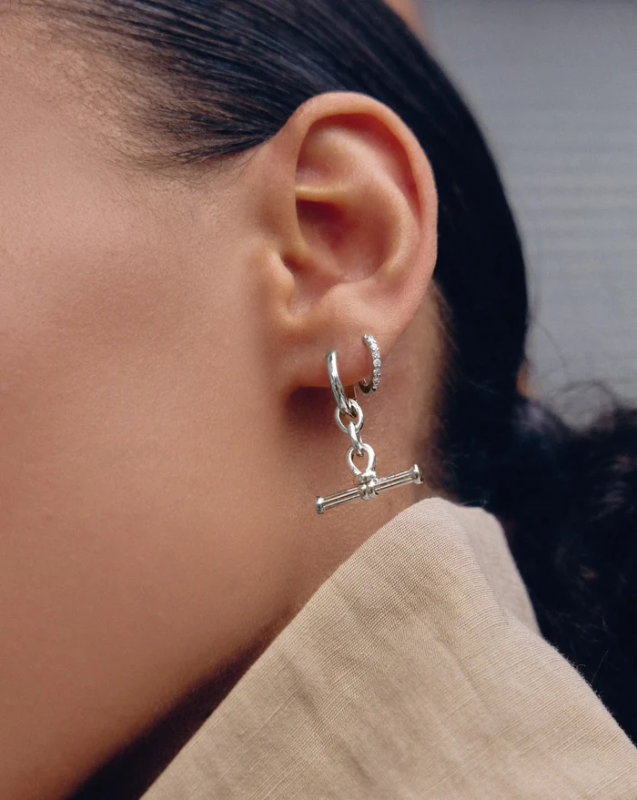 Ridge T-Bar Drop Huggies | Silver Plated Earrings Missoma