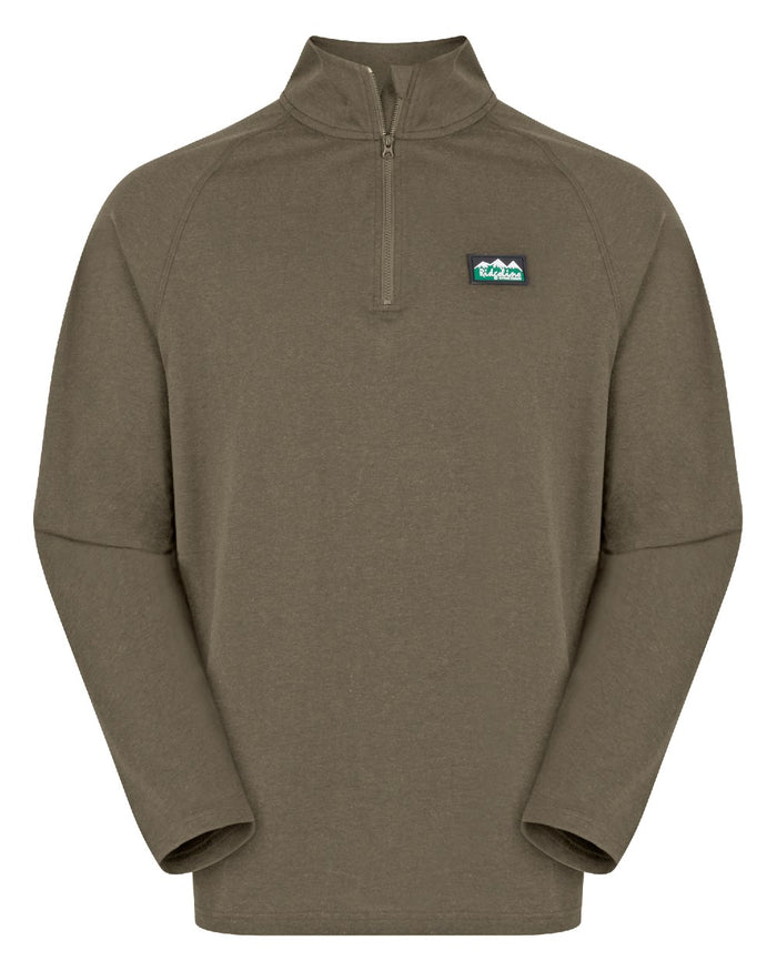 Light Bark Marl Coloured Ridgeline Baseline Pull On Zip Top on white background #colour_light-bark-marl