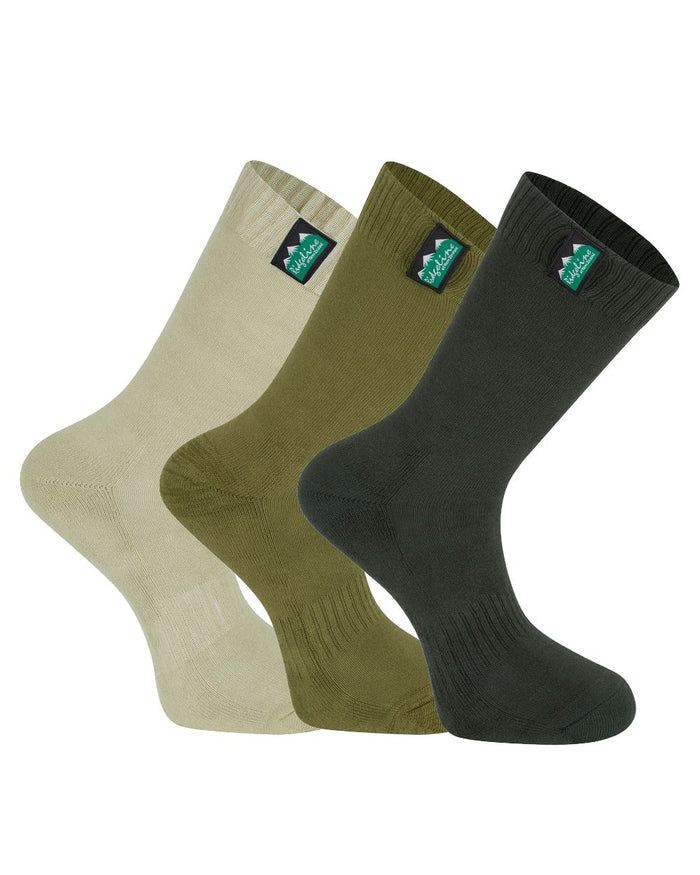 Olive Multi Coloured Ridgeline Cotton Work Socks Mid Length On A White Background #colour_olive-multi