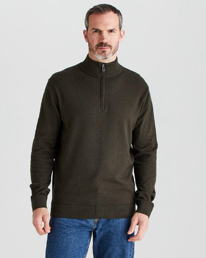 Deep Forest coloured Ridgeline Hartland 1/4 Zip Pullover on grey background #colour_deep-forest
