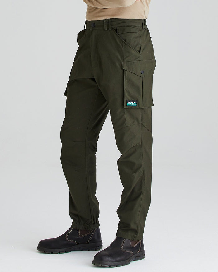 Deep Forest coloured Ridgeline Mens Grafter Trousers on grey background #colour_deep-forest